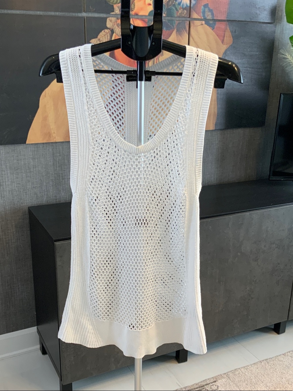 Banana Republic White Open-Weave Knit Tank S